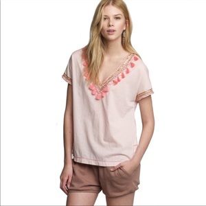 J. Crew Boho Festival V Neck Tee with Tassels Sz 6